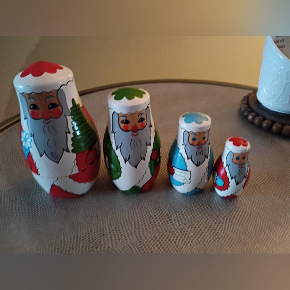 Vintage Russian Nesting Dolls, , Hand-painted, Set Of 4, Santa Claus